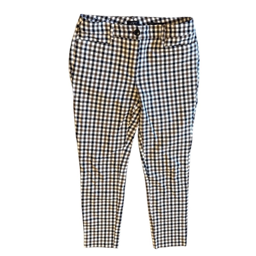 LOFT Woman 4 Skinny Ankle Pant Black Brown White Gingham Plaid Preppy Officecore